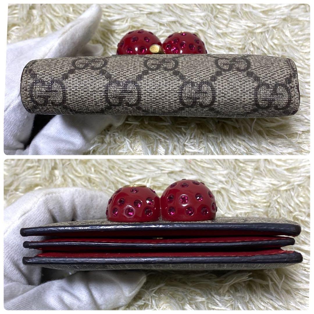 美品 ストーン完備✨ GUCCI グッチ チェリー 二つ折り財布 GG柄