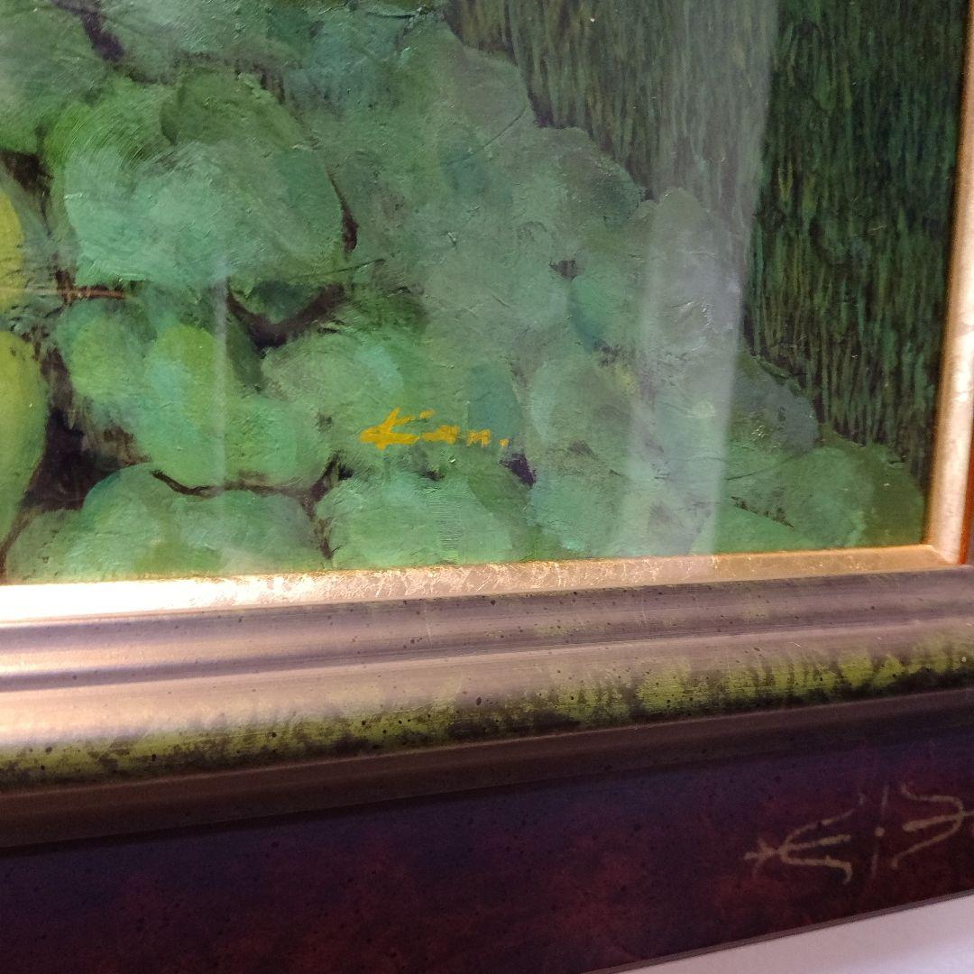 高級特注額縁】蓮根畑 蓮 風景画 肉筆画 油彩画 大判 サイン有り