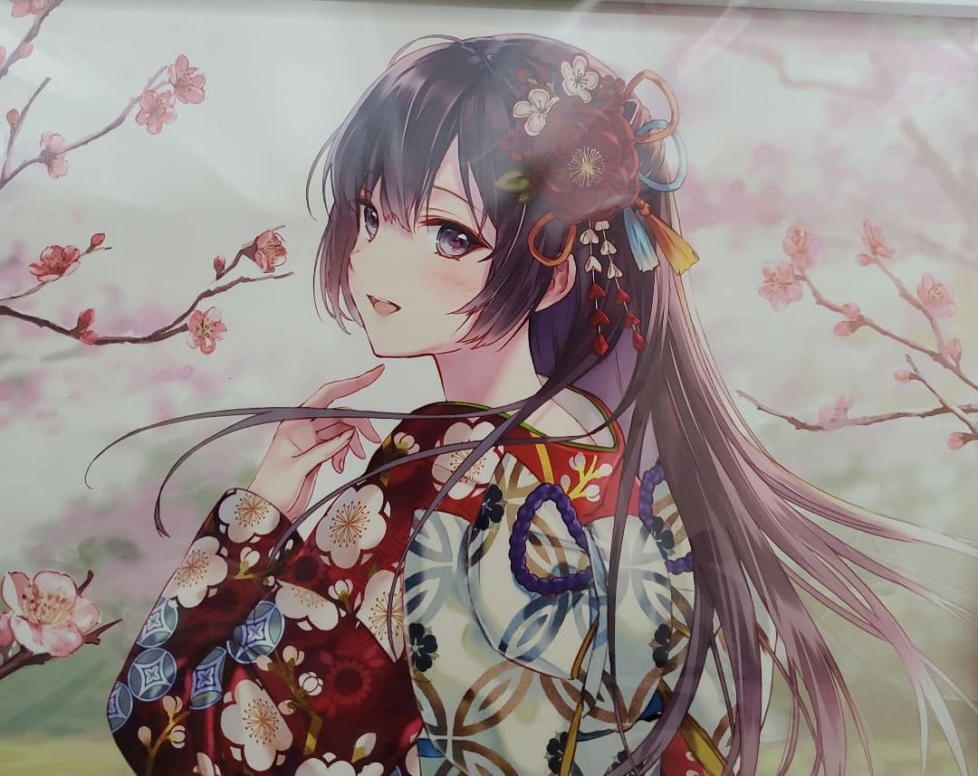 フカヒレ　版上サイン入りミニアートグラフ　額付き　『紅冬至』