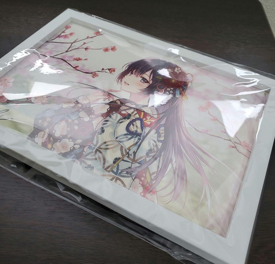 フカヒレ　版上サイン入りミニアートグラフ　額付き　『紅冬至』