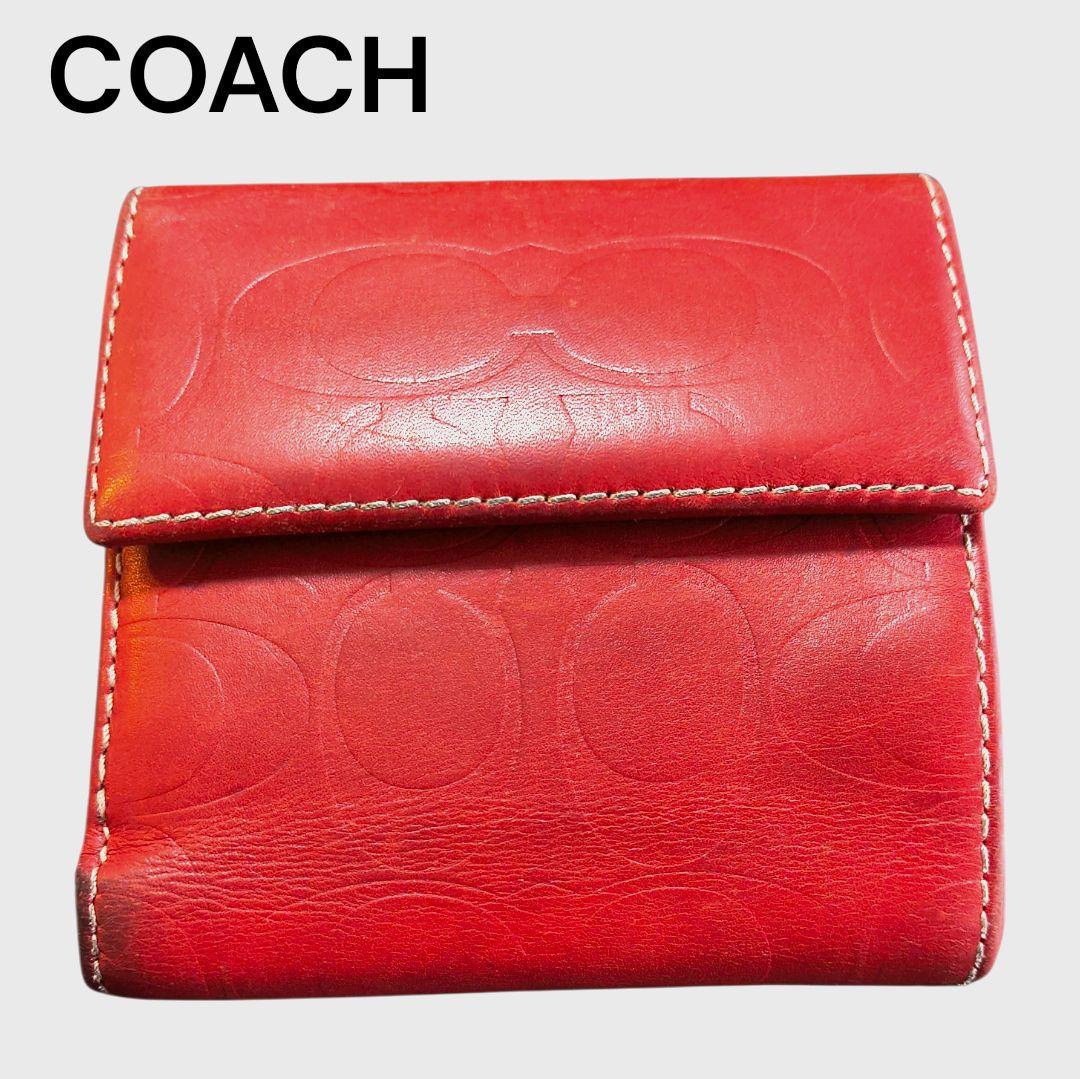 COACH 二つ折り財布 赤 - メルカリ