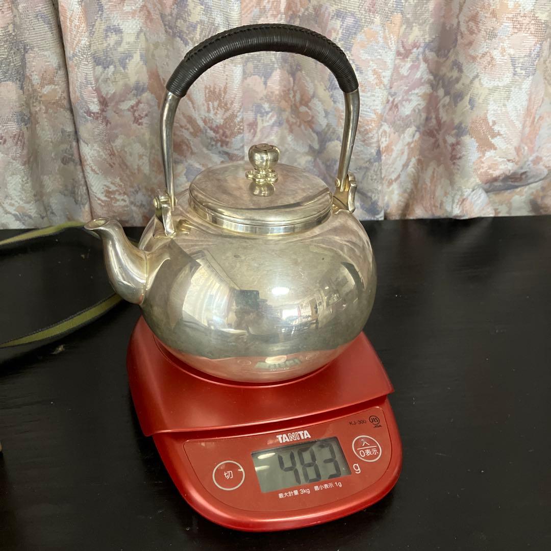 明治の金工師「中川九世浄益」作「南鐐（なんりょう）」純銀湯沸 重さ