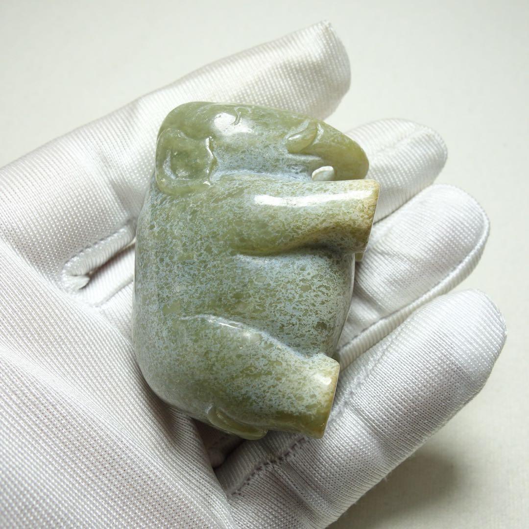 置物 彫刻 漢時代 和田玉 大象把件 中国美術・古美術・玉器 C1A113