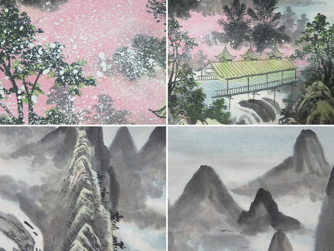 画】 ☆ 字画 紙本水墨絵春桃図掛軸 ☆ 作家物 高山亭台 肉筆保証 近代