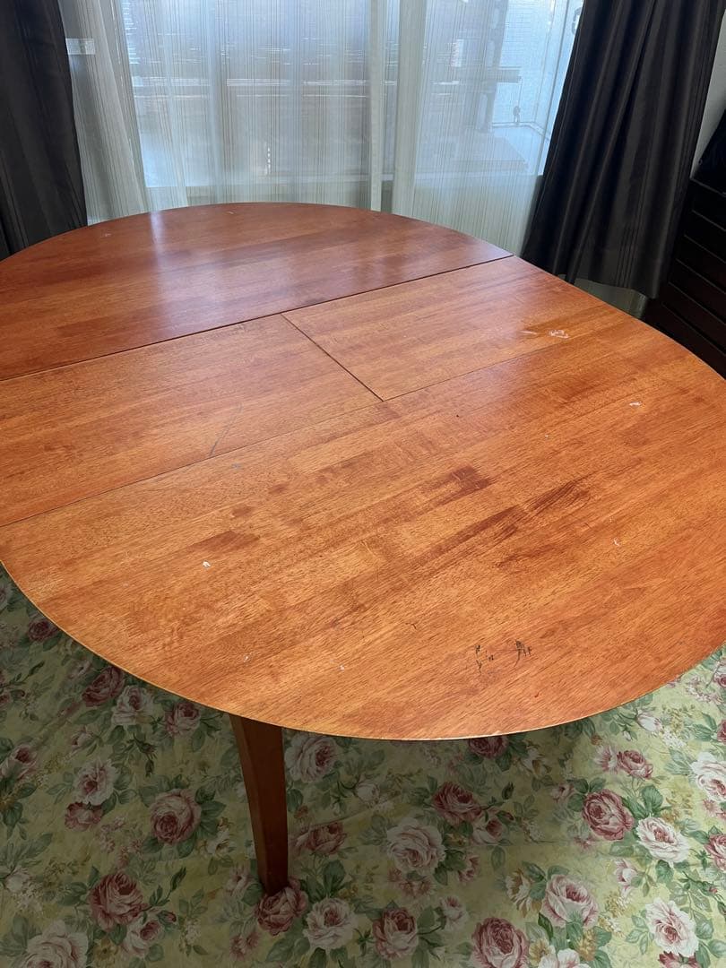 円形木製ダイニングテーブル 伸縮機能付き 引取り希望