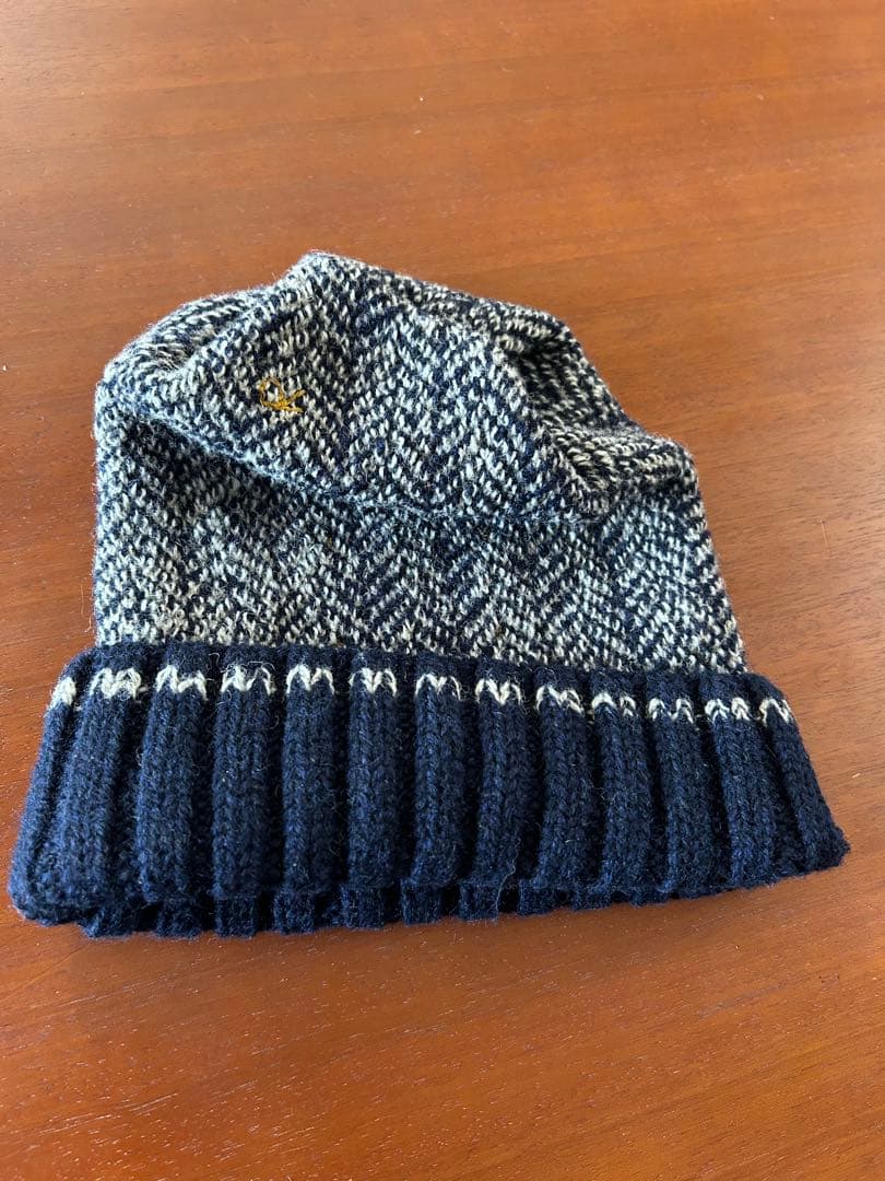 24AW 45Rシェットランドヘリンボンのニット帽 ネイビー系