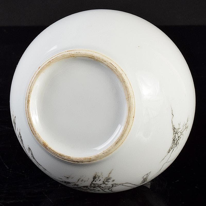 中国　打刻画在銘　漢詩山水人物文　長顎瓶　C　R5058