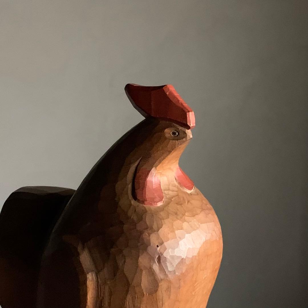 木彫 鶏 但馬木彫 彫刻作品 石田えいじ 古道具 アンティーク アート