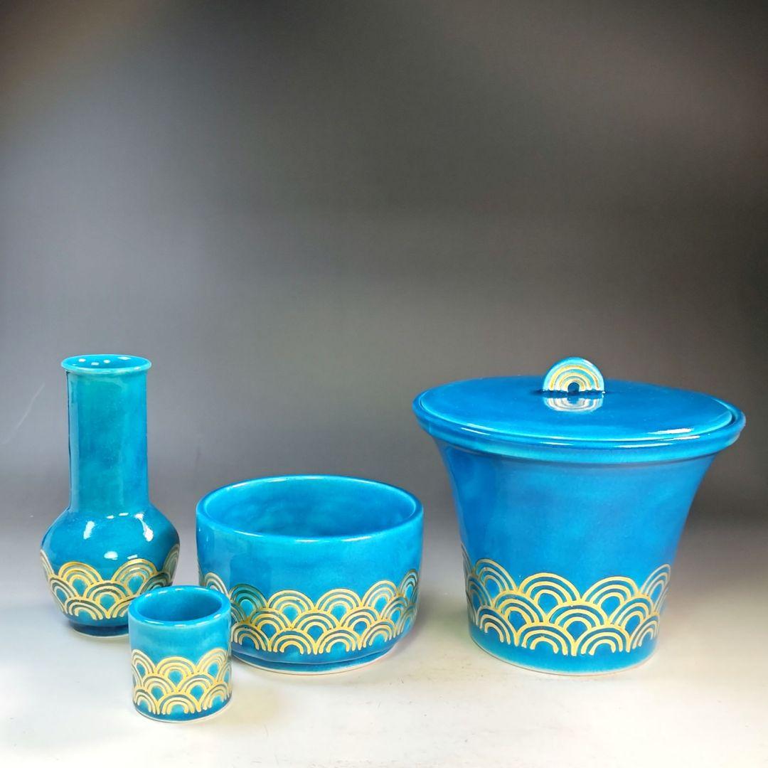 イ944 皆具『加賀瑞山造』『土耳古釉 青海波 皆具 共箱』 - メルカリ