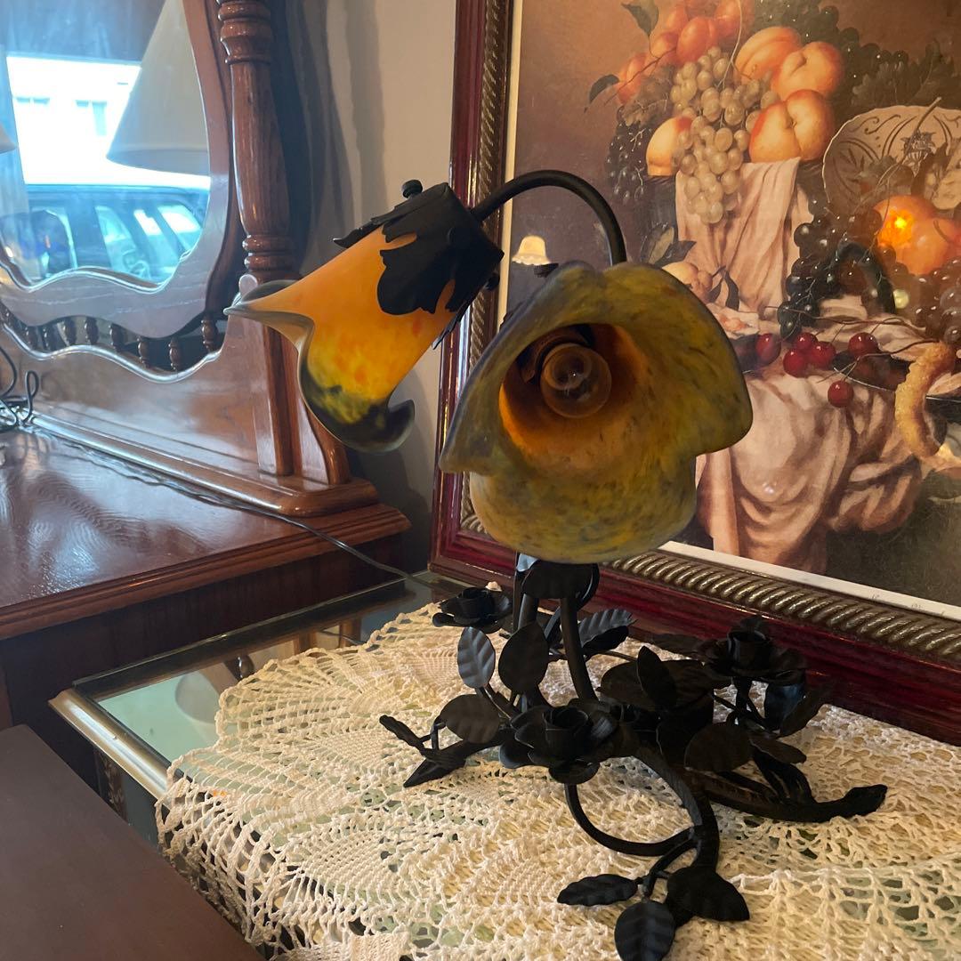 アンティーク・2灯ランプ・ガレ風 ガレ風 ランプ ガレ調 アンティーク