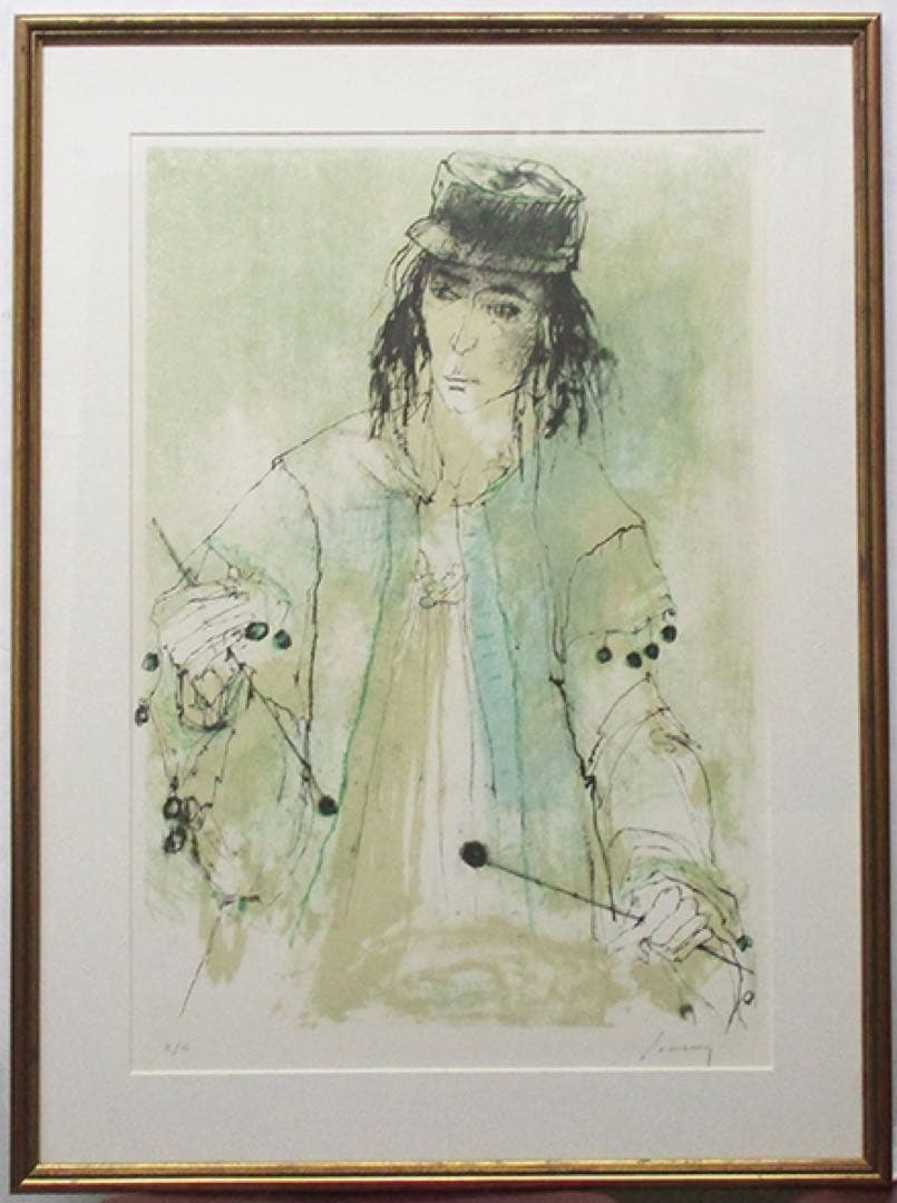 ジャン・ジャンセン『太鼓をたたく男』リトグラフ ed.92/150. 鉛筆