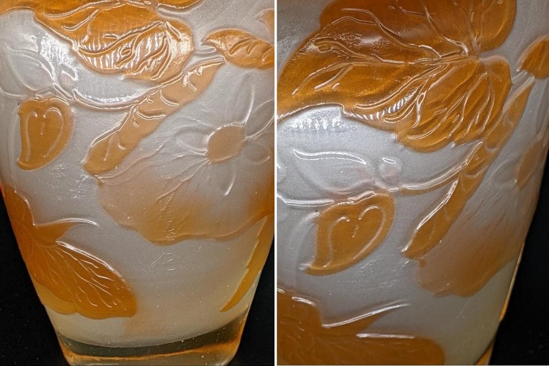 ◇美術館級◇エミール・ガレ/図鑑掲載作品/被せガラス花瓶/ウラン