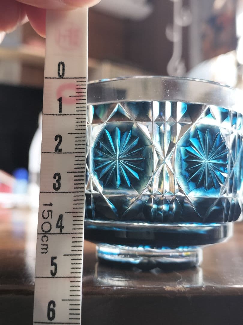 薩摩切子 猪口 八角 籠目文 藍色 酒器 ぐい呑み 刻印あり箱なし - メルカリ