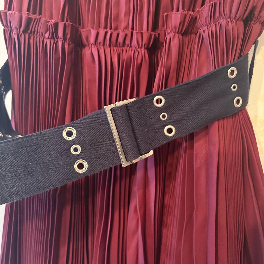 sacai サカイ ベルデットプリーツスカート ボルドー