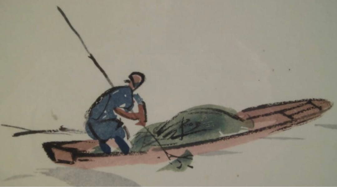 竹内栖鳳 肉筆風水彩『夢の跡より』直筆サイン 亭幹印　シミあり