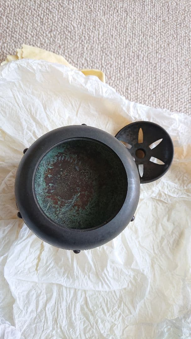 菊銀象巌紋 鋳銅 香炉 彫金師 井波慶州 氏造 共箱入