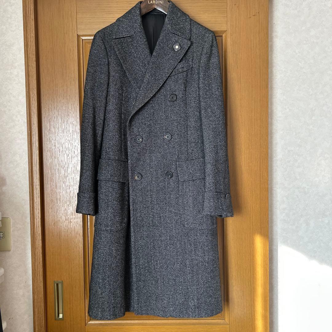 とし LARDINI グレー ヘリンボーン ポロコート 44