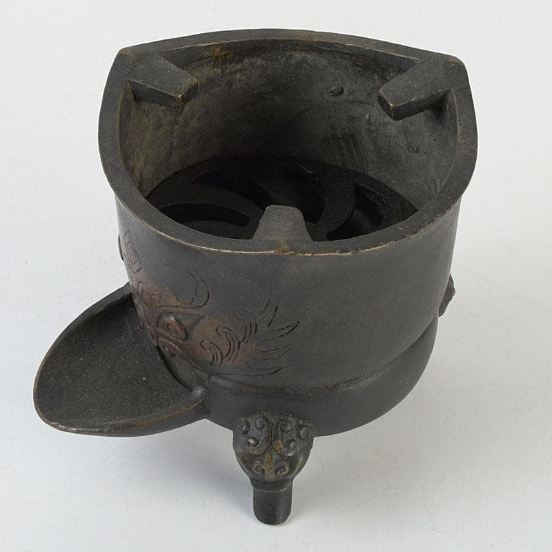 茶道具 古銅 鬼面 涼炉 香炉 在銘 Z 9628