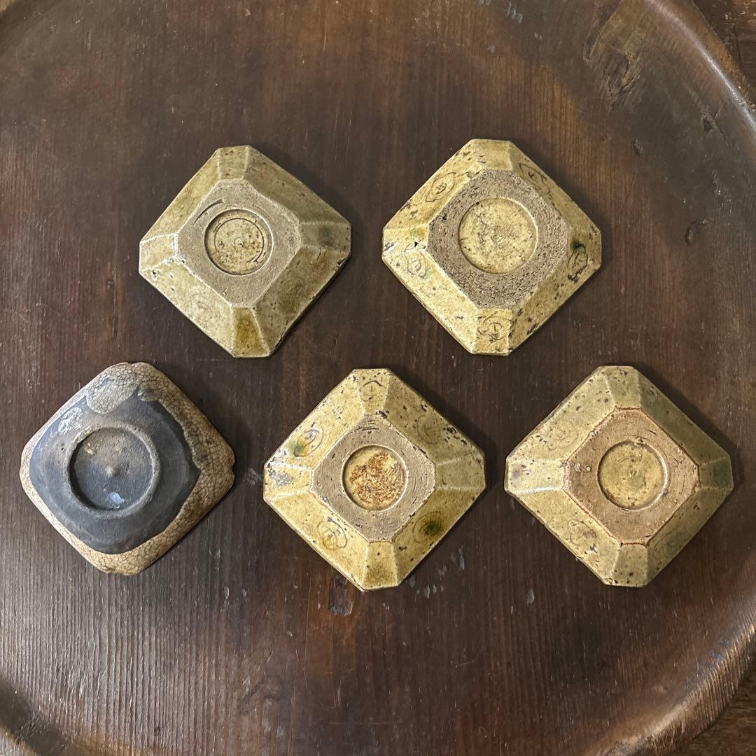 時代黄瀬戸小皿 5点 豆皿 美濃 瀬戸 酒盃 骨董 アンティーク 古道具 李朝