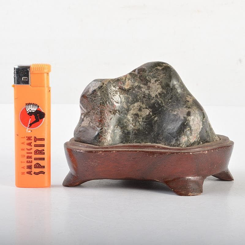 鑑賞石 天然石 菊花石 置物 重さ約401g 唐木台付 C 6310