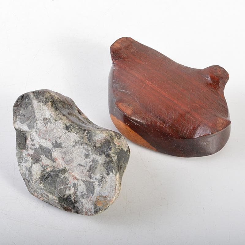 鑑賞石 天然石 菊花石 置物 重さ約401g 唐木台付 C 6310