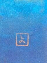 【真作】絵画　原よしえ　日本画6号　蒼に咲くバラ　深藍に映える橙の花々　W107