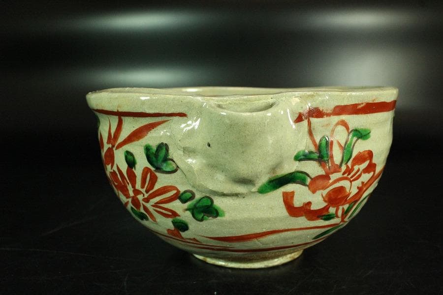 茶道具 湖東焼 呉須赤絵 方口鉢 菓子器(K-A395)