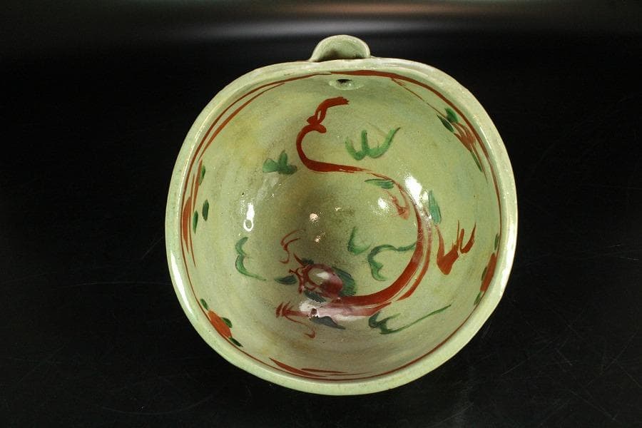 茶道具 湖東焼 呉須赤絵 方口鉢 菓子器(K-A395)