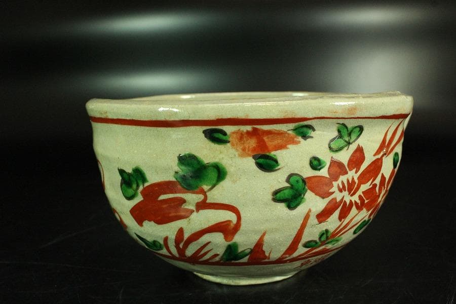 茶道具 湖東焼 呉須赤絵 方口鉢 菓子器(K-A395)