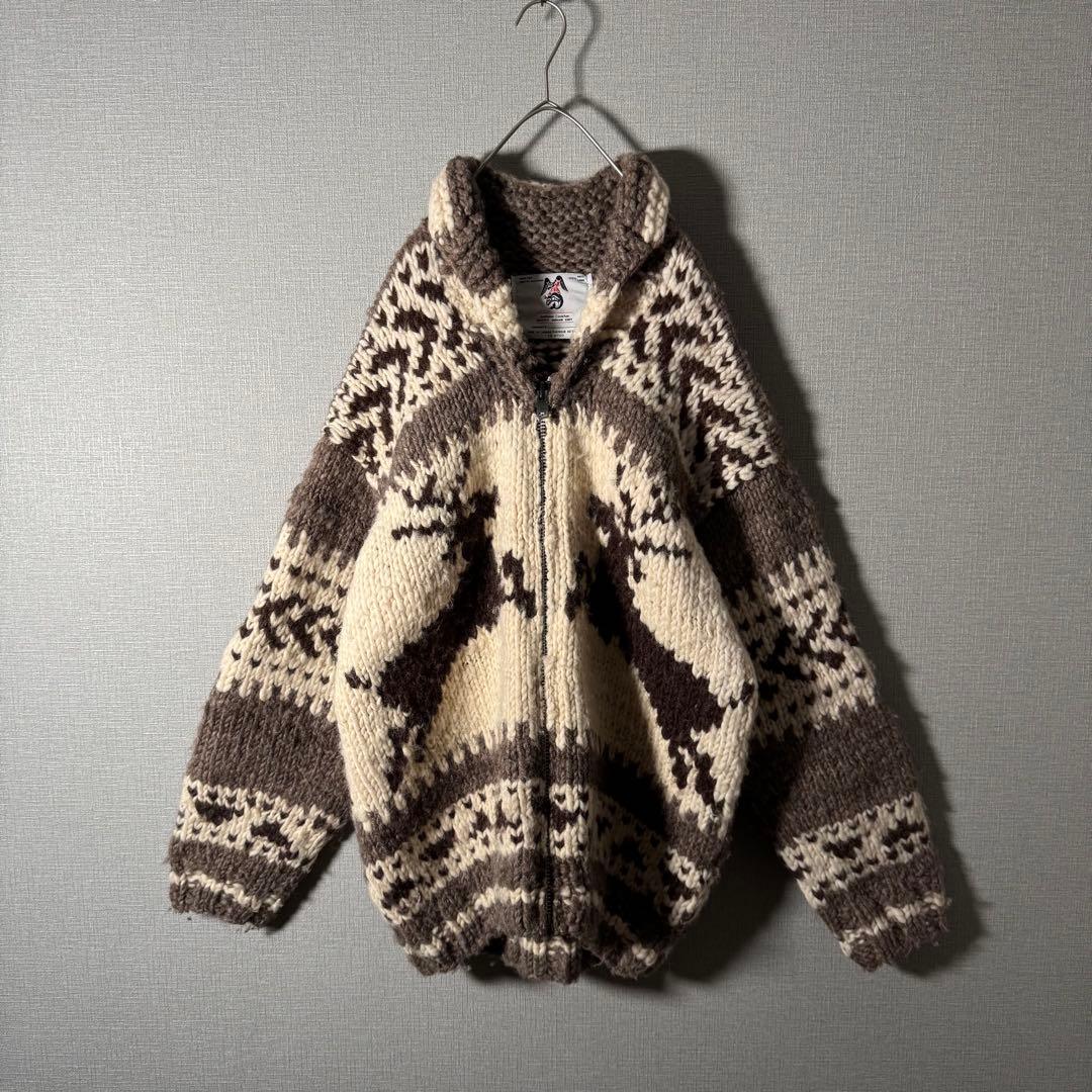 カナダ製★カウチンニット 超肉厚 ノルディック トナカイ ジップアップ XL以上