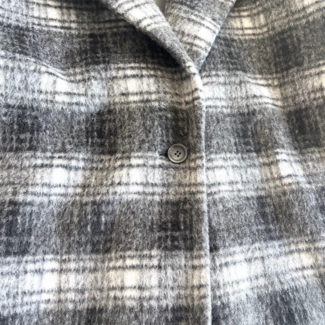 美品】NBB シャギー チェスターコート ロング ゆったり チェック柄 M