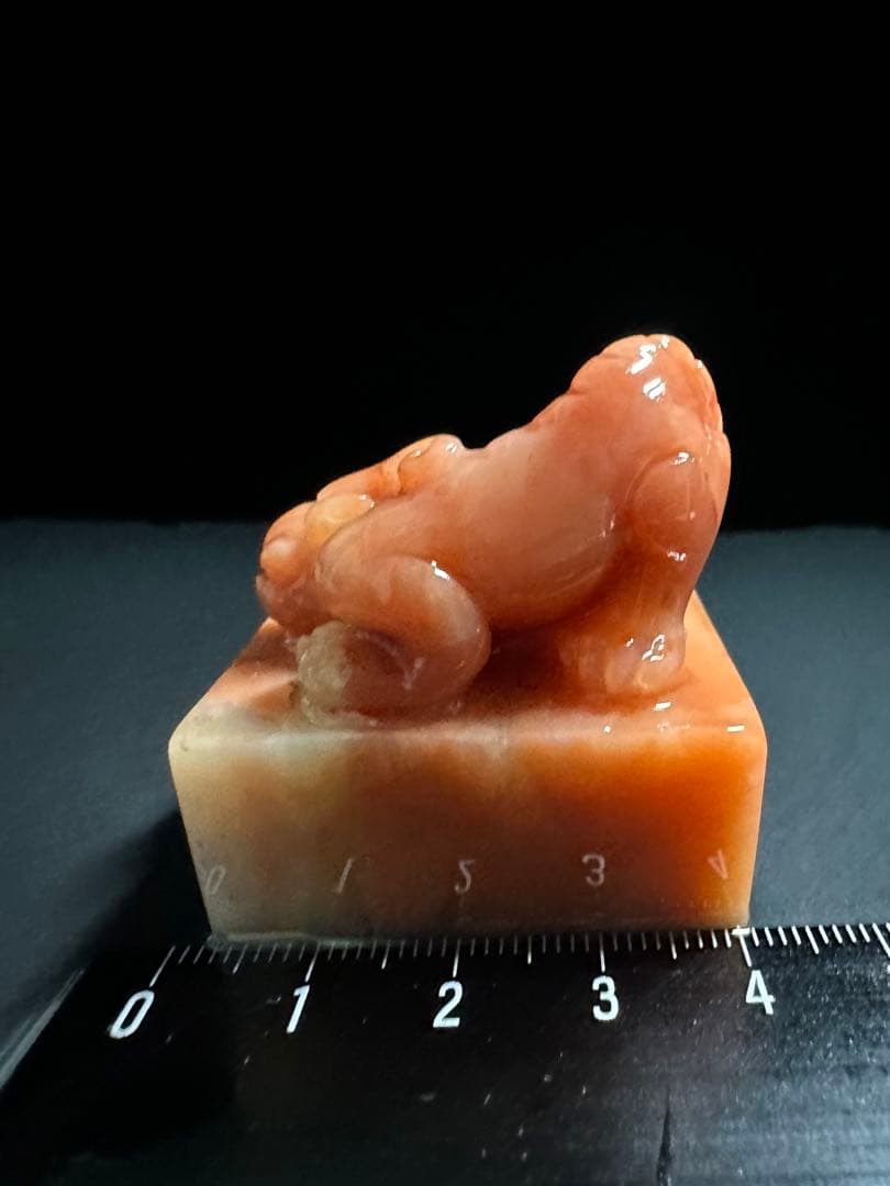 114ラオス石瑞獣貔貅大印面印材印石篆刻書道落款雅号箱付き