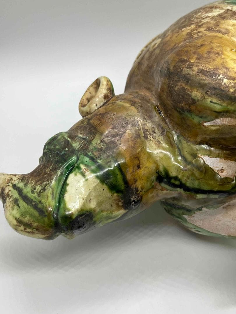 唐時代 唐三彩犀牛 極上品 【旧家旧蔵】 希少貴重 唐物(B-72)