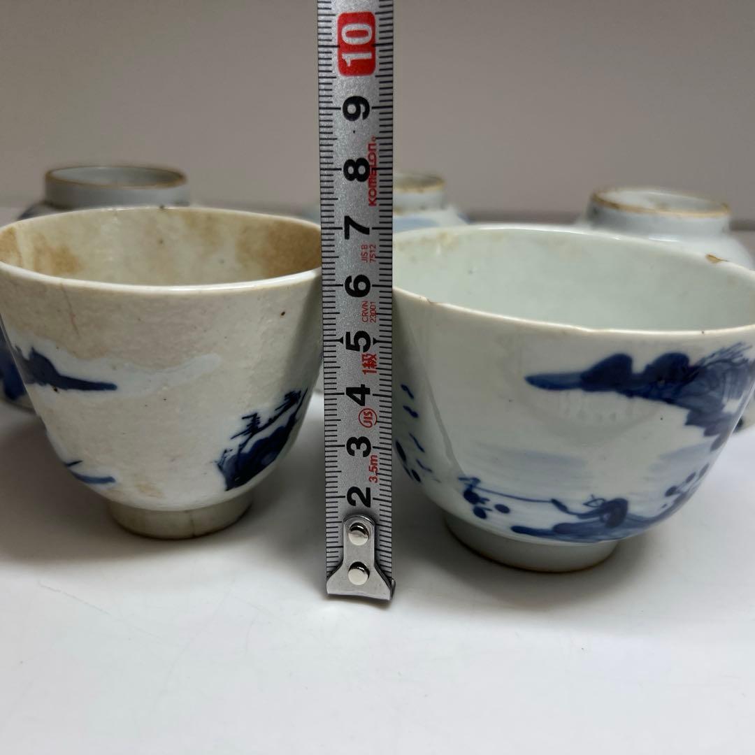 中国清朝時代 新渡青花煎茶碗5点 木箱付 東Y7-1003