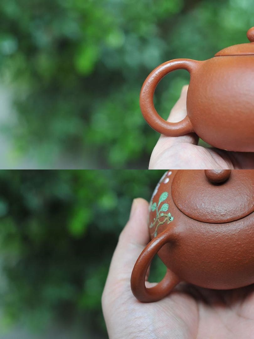 手作り 朱泥 茶壺 260ml 花柄 急須 茶壷 茶銚 茶注 中国茶器