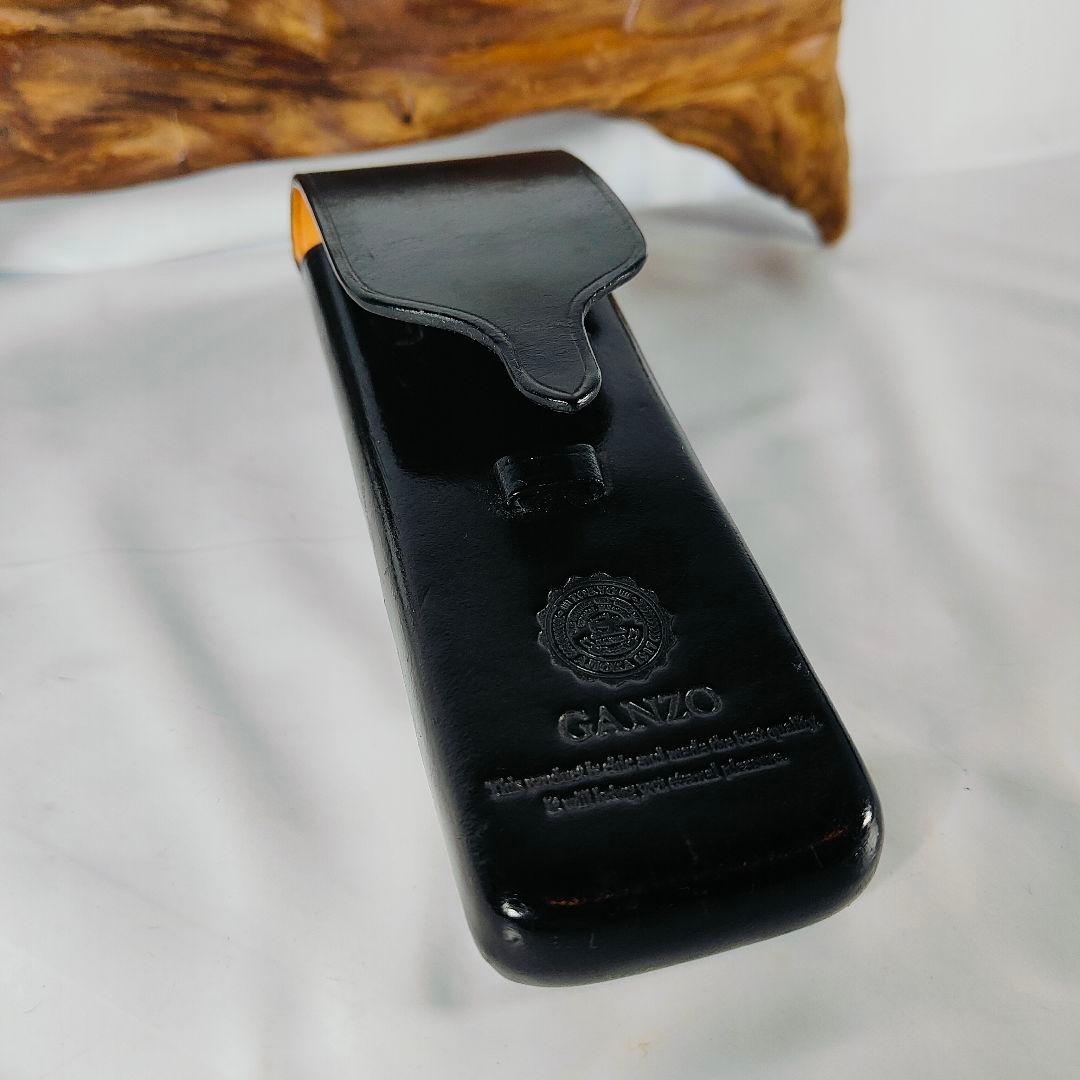 【GANZO／マエストロ2】高級3本差しペンケース　極艶ブラックイタリアンレザー