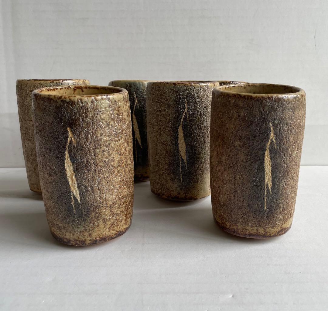 河本五郎　灰釉鳥紋　汲出碗　6客揃い