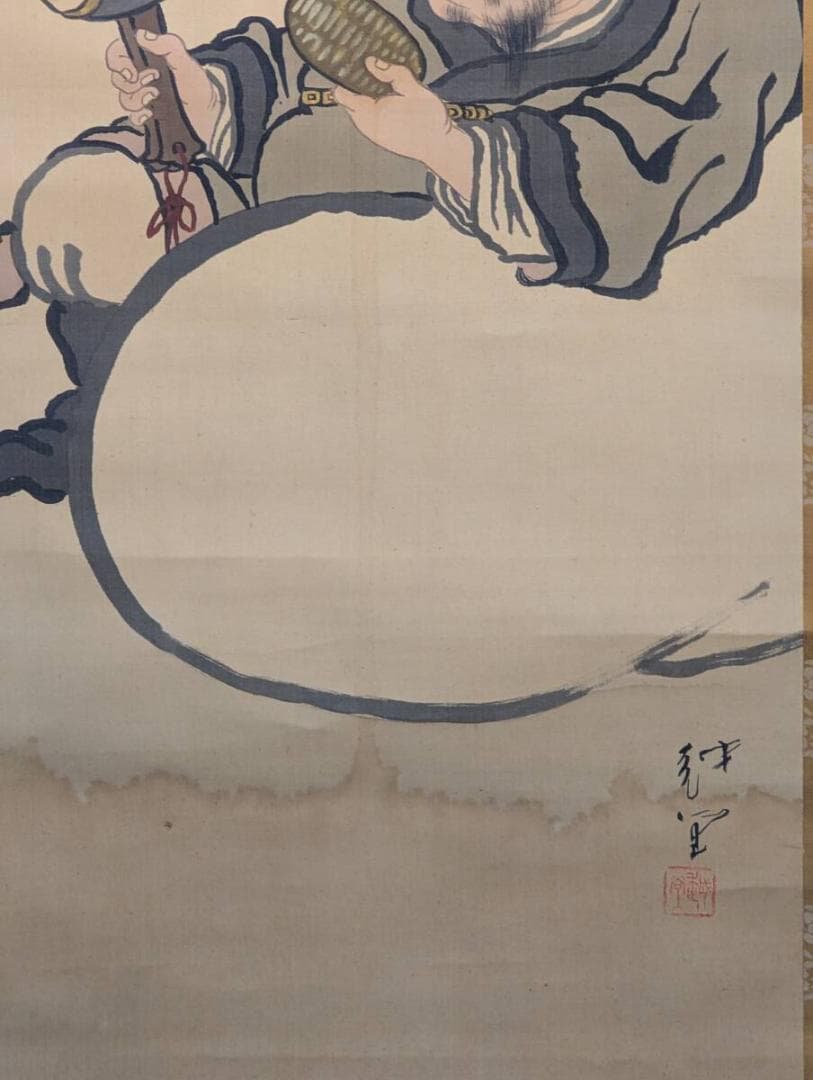 真作】掛軸 尾竹越堂 大黒天 商売繁盛・福徳円満の守り神 共箱入 T170