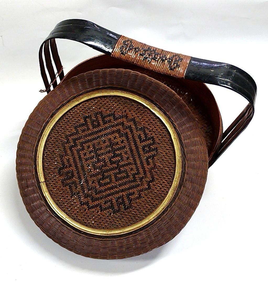 アンティーク　籠　蓋付き　食籠　野点籠　野遊び