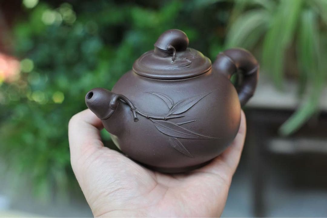 紫泥砂製 竹彫刻 茶器 急須 茶壷 茶壺 茶銚 茶注 中国茶器