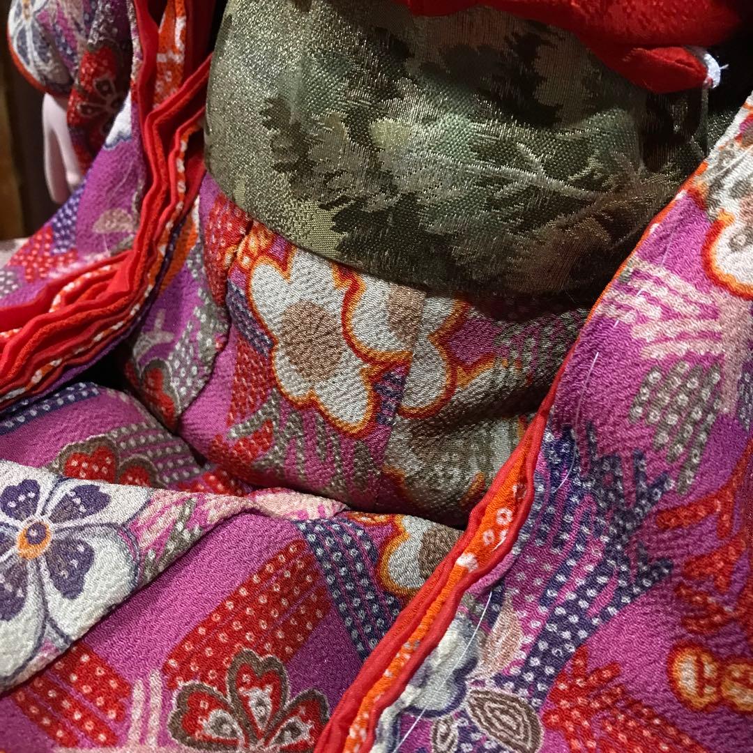 市松人形大正光龍斎63cmパープルピンク系着物