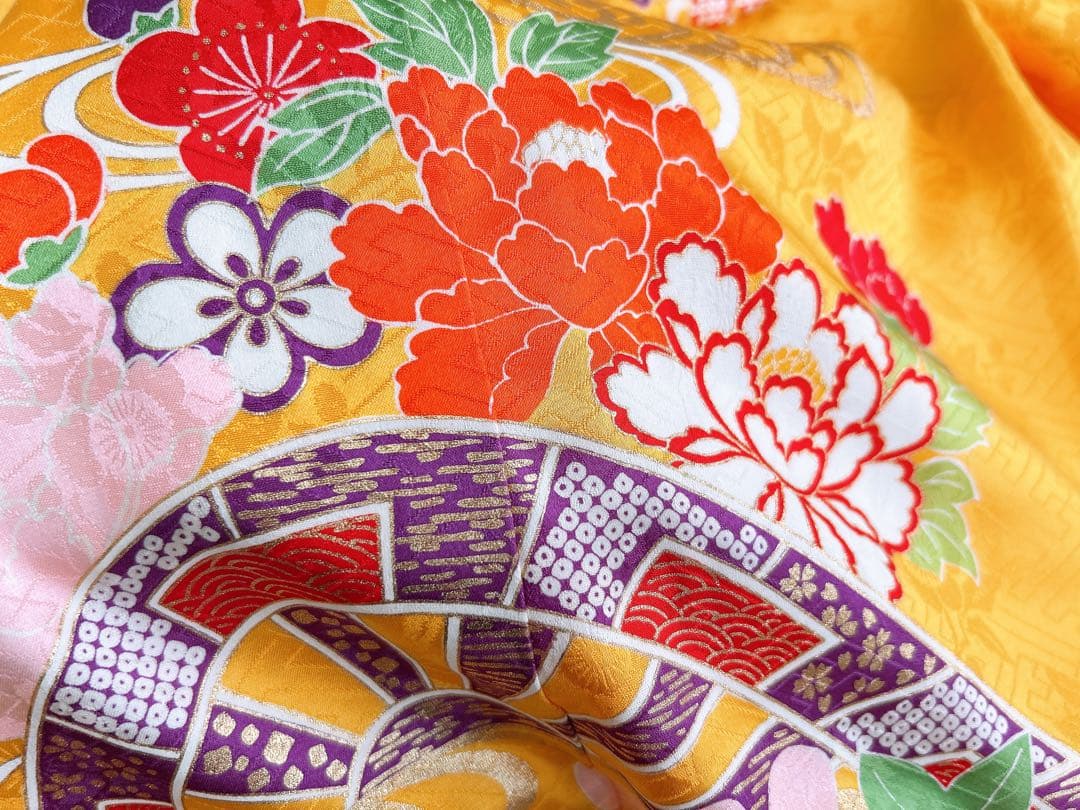 【年始特大セール】七五三 7歳着物 山吹色 正絹 千總【美品】