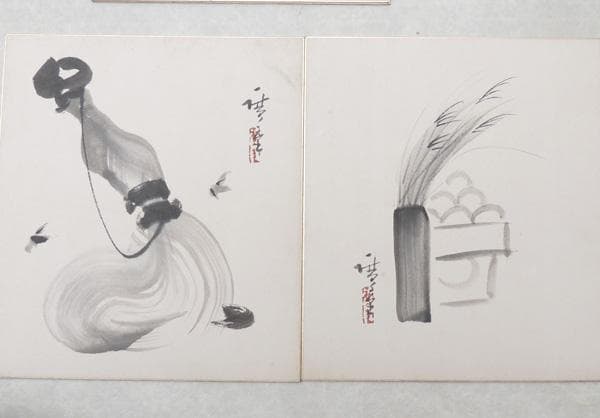 ● 広重 肉筆画 ●「 色紙画 十二ヶ月揃い 」共箱 / 廣重