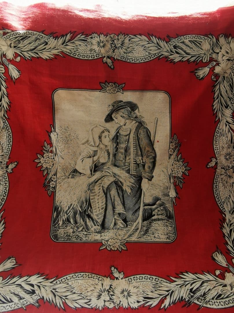 アンティークフランス トワルドジュイクロス 農村のカップル 繕う女性 田園風景 アンティークフランス トワルドジュイクロス 農村のカップル 繕う女性