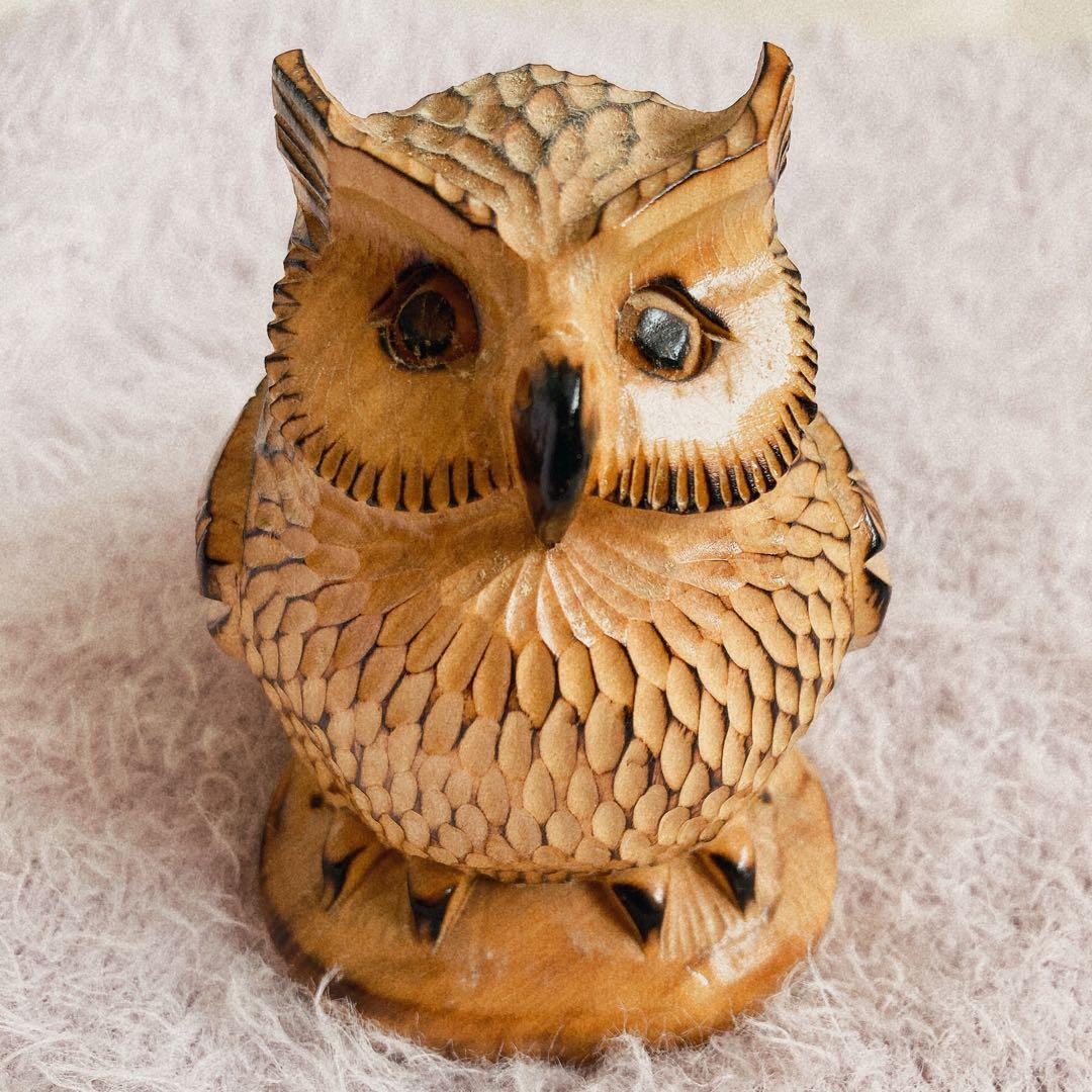 フクロウ 木彫り 置物 北海道 摩周湖 木彫りフクロウ 全長30cm横幅18cm