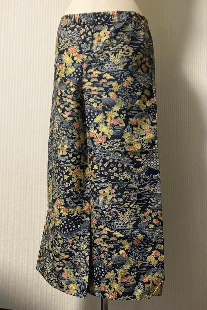 着物リメイク ワイドパンツ ガウチョパンツ 花柄 ハンドメイド kimono