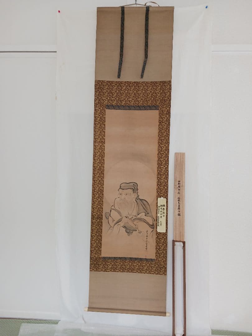 中古軸複製、狩野探幽筆、【維摩居士】昔のインドの富豪、木箱入り、送料無料です