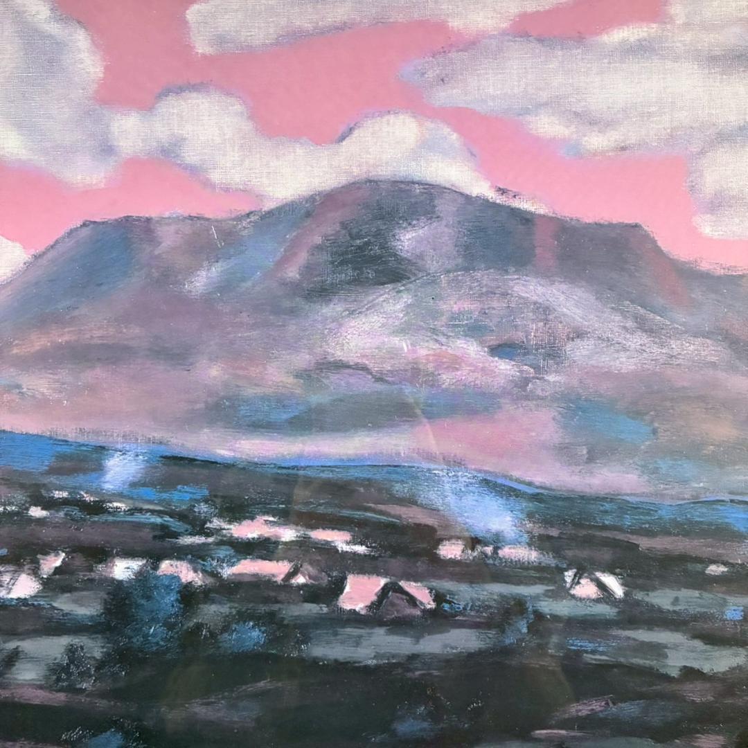 田崎廣助「阿蘇山」リトグラフ 印章有 発行証明書有 額縁入り 田崎広助