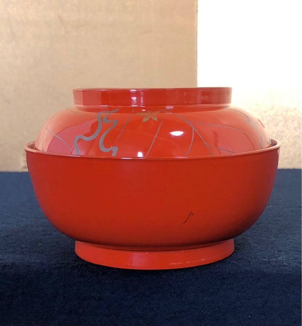 《R》懐石 朱塗 ドングリ蒔絵 菓子椀10客 木製漆器 木箱　250922あ3