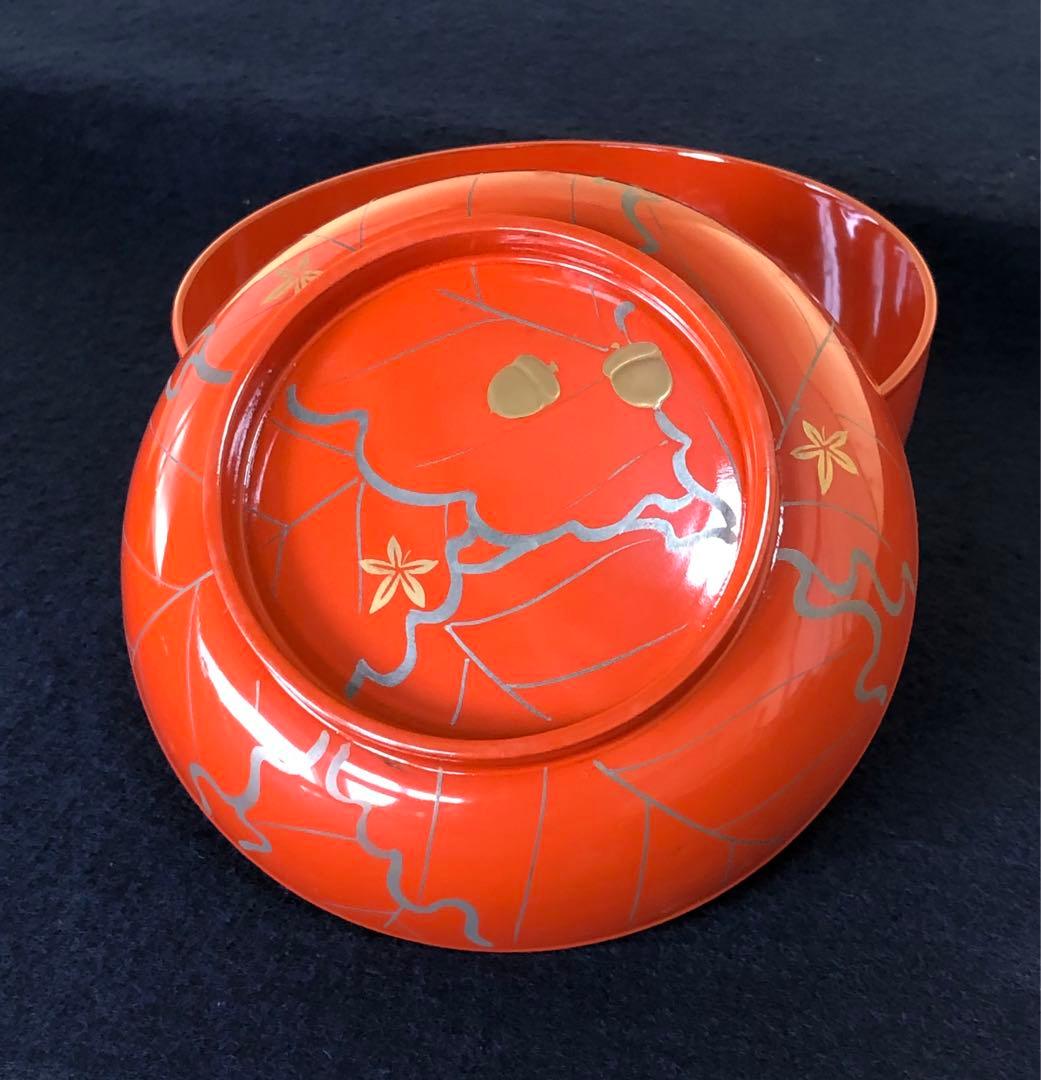 《R》懐石 朱塗 ドングリ蒔絵 菓子椀10客 木製漆器 木箱　250922あ3